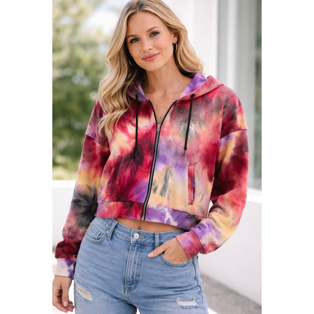 Refuge Athletics Tie Dye Zip Up Hoodie Cropped Skimmer Size XL